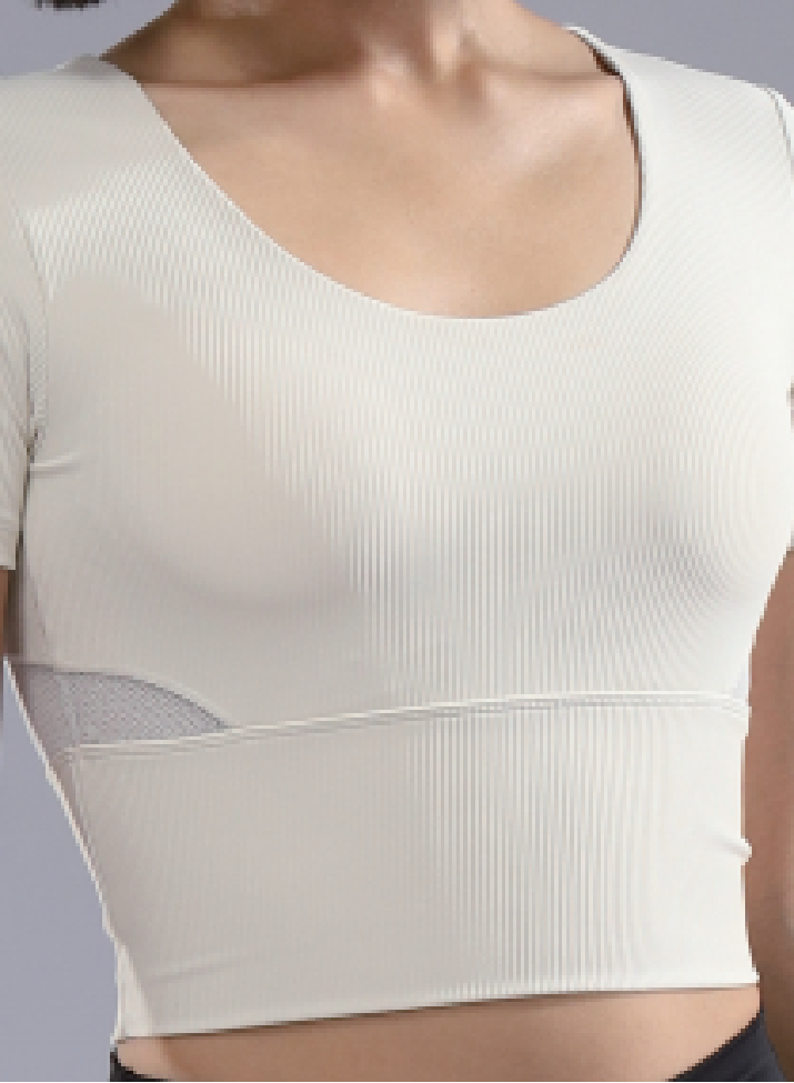 2-in-1 Mesh Short Sleeve Yoga Top with Built-In Sports Bra